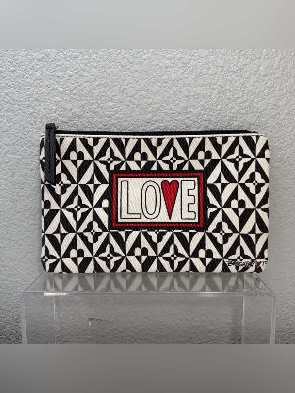 Brighton Canvas Zipper Pouch Makeup Cosmetic Travel Bag LOVE Black Red NWOT - Picture 1 of 5